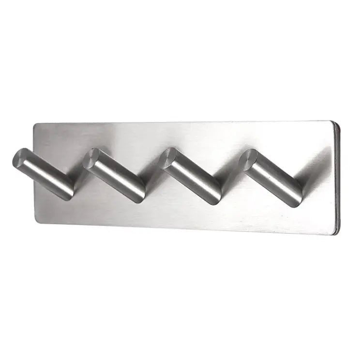 Stainless Steel Four Oblique Row Hook Bathroom Non - perforated Storage Clothes Rack, Four Oblique Row Hook - wevelnit