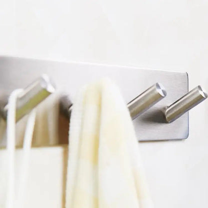 Stainless Steel Four Oblique Row Hook Bathroom Non - perforated Storage Clothes Rack, Four Oblique Row Hook - wevelnit