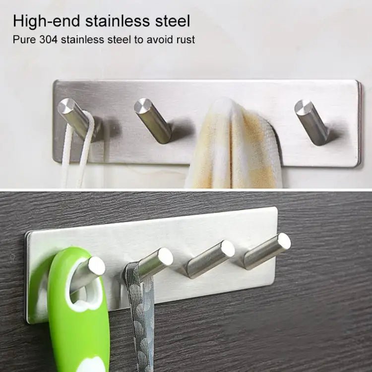 Stainless Steel Four Oblique Row Hook Bathroom Non - perforated Storage Clothes Rack, Four Oblique Row Hook - wevelnit