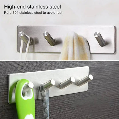 Stainless Steel Four Oblique Row Hook Bathroom Non - perforated Storage Clothes Rack, Four Oblique Row Hook - wevelnit