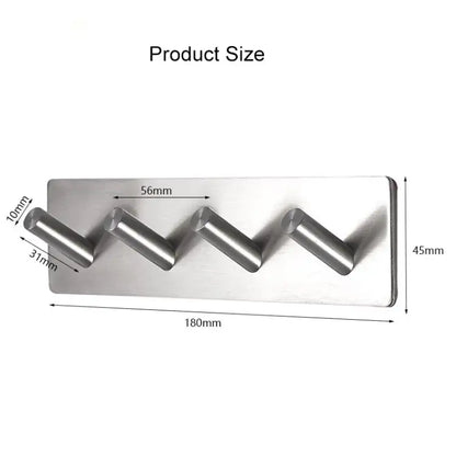 Stainless Steel Four Oblique Row Hook Bathroom Non - perforated Storage Clothes Rack, Four Oblique Row Hook - wevelnit