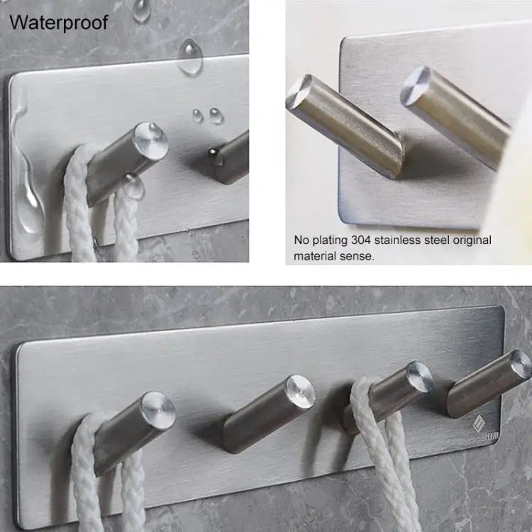 Stainless Steel Four Oblique Row Hook Bathroom Non - perforated Storage Clothes Rack, Four Oblique Row Hook - wevelnit