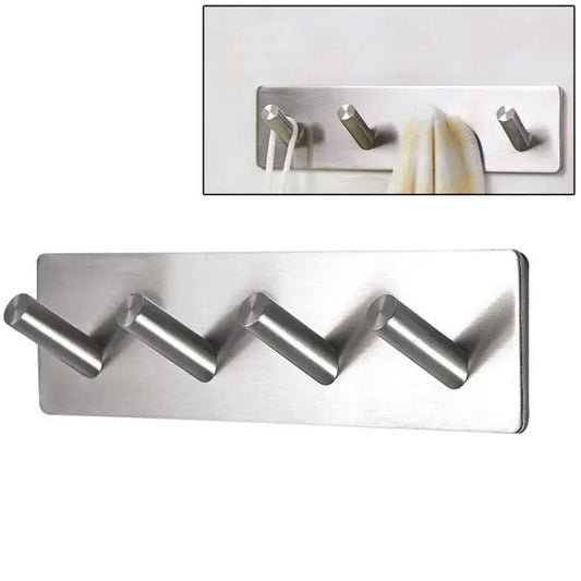 Stainless Steel Four Oblique Row Hook Bathroom Non - perforated Storage Clothes Rack, Four Oblique Row Hook - wevelnit