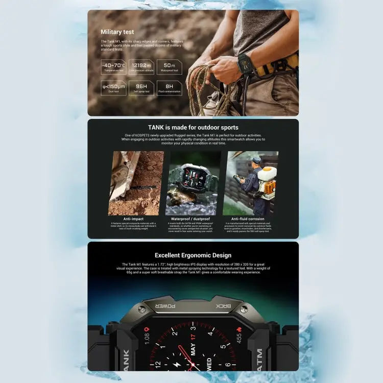 TANK M1 Smartwatch 1,72 inch – 15 dagen accu, robuuste kast