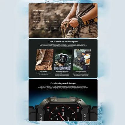 TANK M1 Smartwatch 1,72 inch – 15 dagen accu, robuuste kast