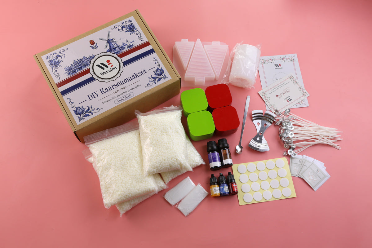 Wevelnit DIY Kaarsenmaakset met geschenkdoos, sojawas, kaarsenblikjes en accessoires